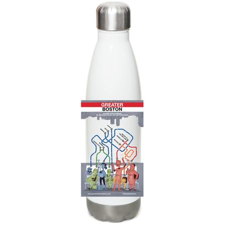 Greater Boston: Subway Bottle, a White Stainless Steel Water Bottle (back-view)