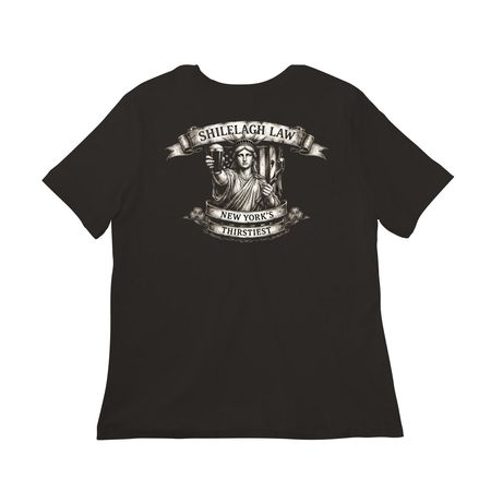 2026 SLNY "CHEERS" BLACK TEE, a Black Women?s Relaxed Cotton Tee (back-view)