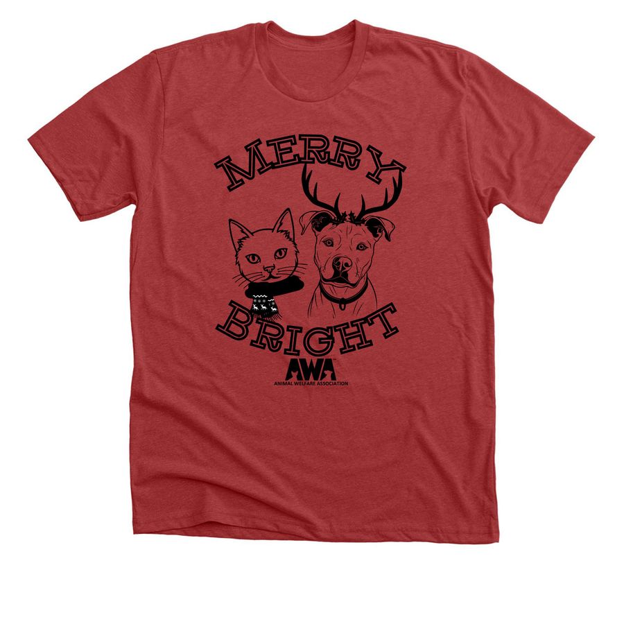 Merry & Bright Outline, a Heather Canvas Red Premium Unisex Tee