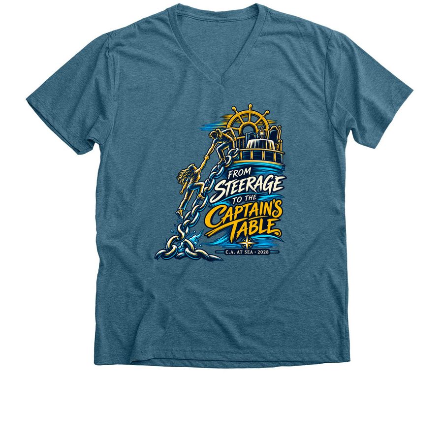 Steerage to Captain's Table 3.0 Women's, a Heather Deep Teal Premium V-Neck Tee