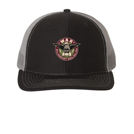 Hats & Beanies, a Black/ Charcoal Printed Snapback Trucker Cap