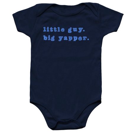 Little Guy. Big Yapper. Infant Onesie, a Navy Infant Onesie