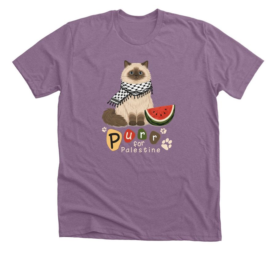 Purr for Palestine ??, a Heather Purple Premium Unisex Tee