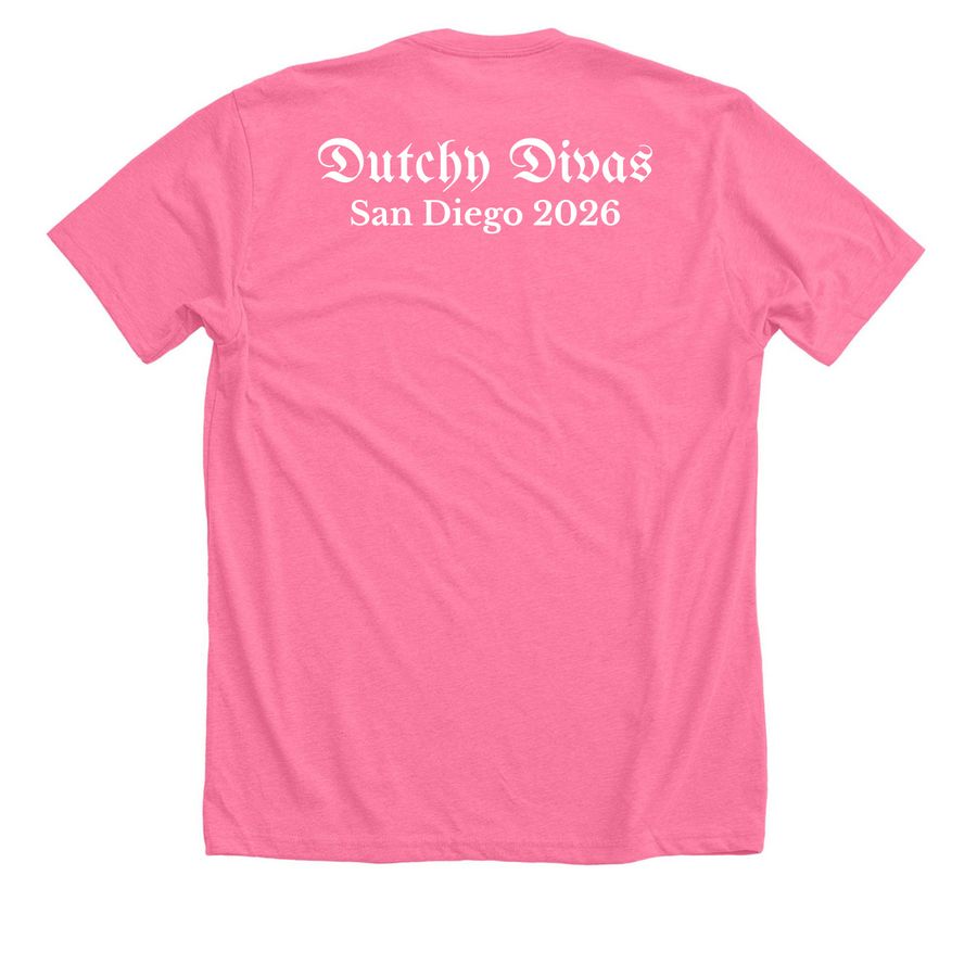 Support the Dutchy Divas, a Neon Pink Premium Unisex Tee (back-view)