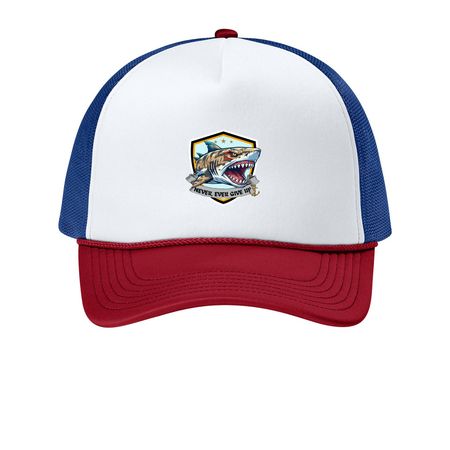 NEGU Shark, a White/ Rich Red/ True Royal Printed Foam Trucker Hat