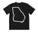 B+K Crop top, a Black Youth Performance Tee (back-view)