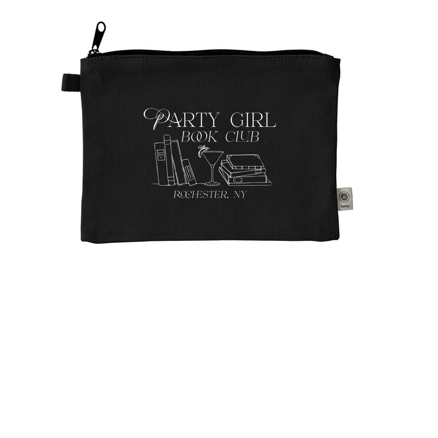 The Party Girl Book Club Pouch, a Black 9"x7" Hemp Blend Pouch