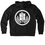 Apparel with a white front and back logo!, a Deep Black Allmade Organic French Terry Zip Up Hoodie (back-view)