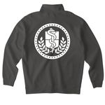 Apparel with a white front and back logo!, a Asphalt Midweight Quarter Zip Pullover (back-view)