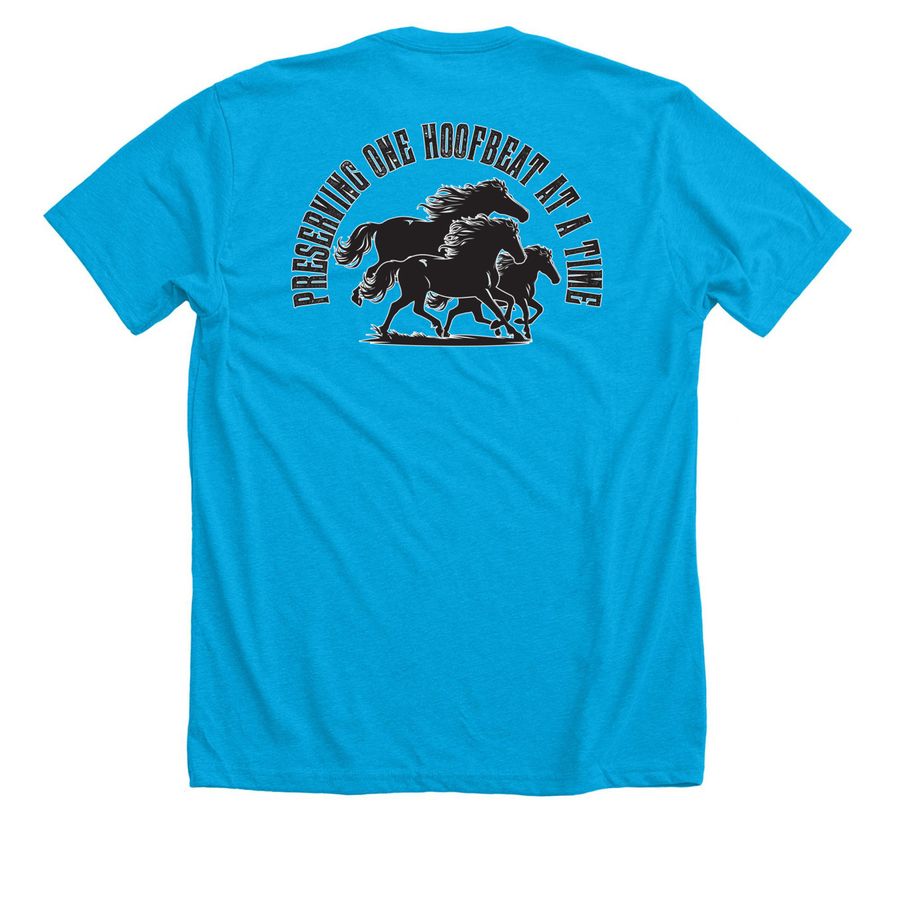 JMHA-saving one hoofbeat at a time, a Neon Blue Premium Unisex Tee (back-view)