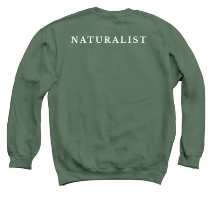 NATURALIST Gray Whale Front & Naturalist Back, a Military Green Crewneck Sweatshirt (back-view)