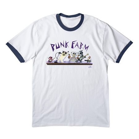 Punk Farm, a White/ Navy Cotton Ringer Tee