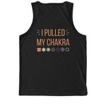 I Pulled My Chakra Tanks, a Deep Black Allmade Eco Triblend Tank (back-view)