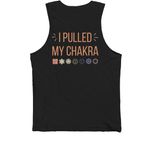 I Pulled My Chakra Tanks, a Black Premium Cotton Tank (back-view)