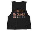 I Pulled My Chakra Tanks, a Deep Black Allmade Eco Triblend Women?s Muscle Tank (back-view)