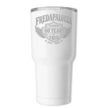 Fredapalooza Insulated Tumbler 30 oz, a White Insulated Tumbler (back-view)