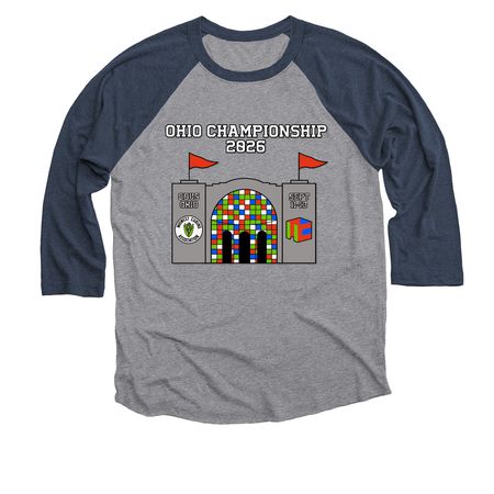 Ohio Champs 2026 Merch, a Vintage Navy and Premium Heather 3/4 Sleeve Baseball Tee