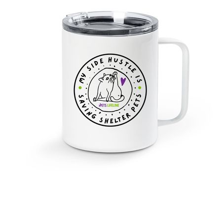 Side Hustle Cat Travel Mug, a White Stainless Steel Travel Mug