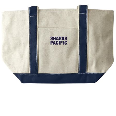 Two-Tone Navy Cotton Totes, a Natural/Navy Large Two-Tone Canvas Tote Bag (back-view)