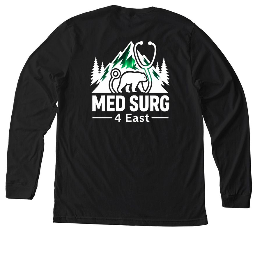4E dark color apparels, light logo, a Solid Black Blend Premium Long Sleeve Tee (back-view)