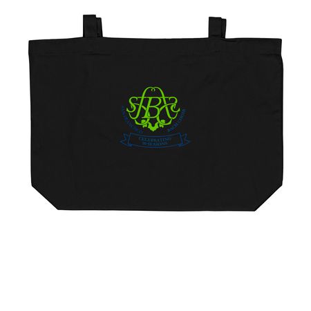 90th anniversary tote (green & blue logo), a Black Large Organic Cotton Tote Bag