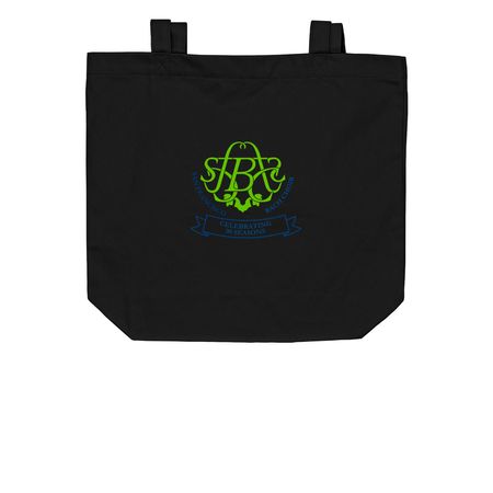 90th anniversary tote (green & blue logo), a Black Organic Cotton Tote Bag