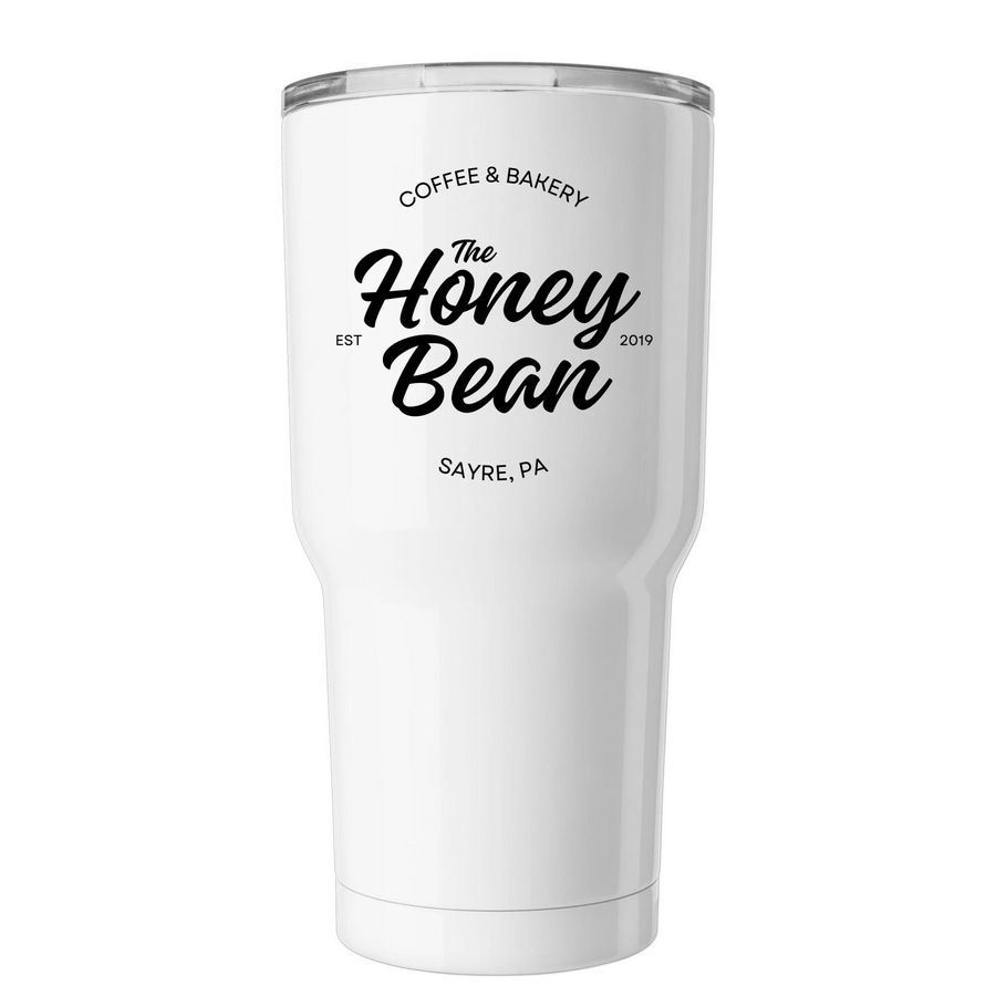 Support Local Tumbler, a White Insulated Tumbler (back-view)