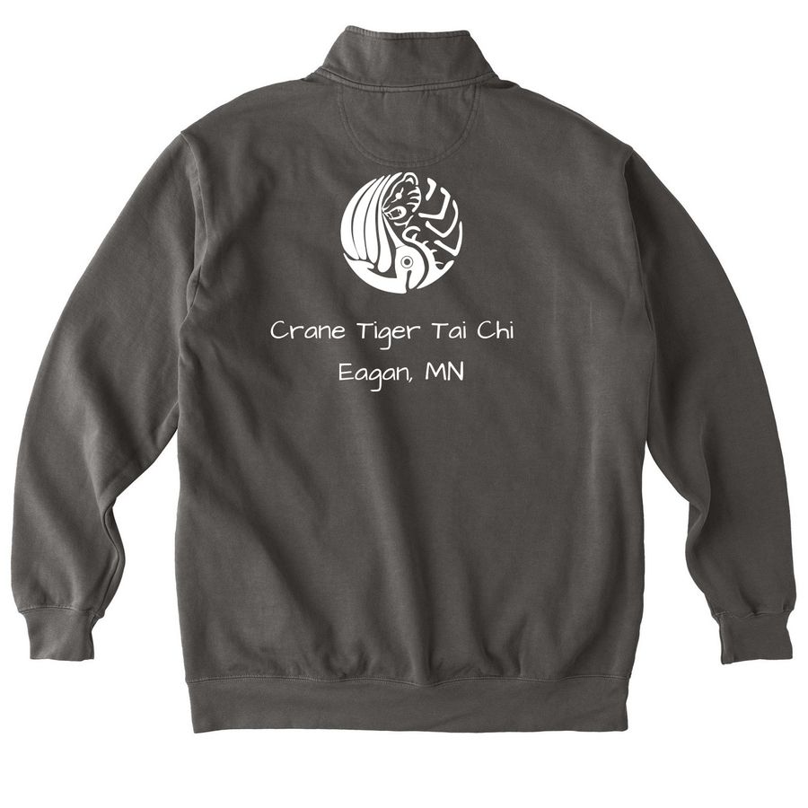 Crane Tiger Zip up Sweat Shirt, a Pepper Comfort Colors Quarter Zip Pullover (back-view)