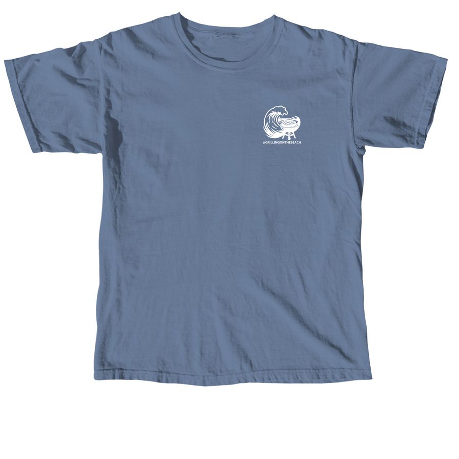 Grilling on the Beach - White Logo, a Blue Jean Comfort Colors Unisex Tee