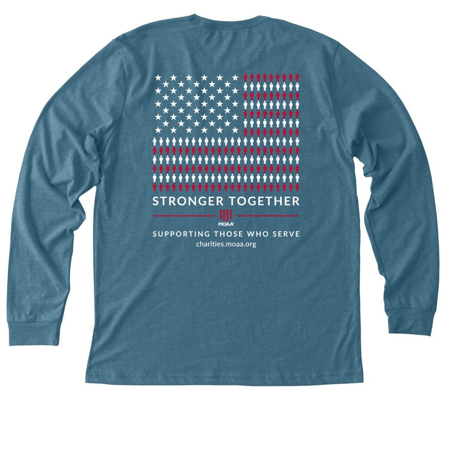 Stronger Together - 2026 MOAA Chari-Tee, a Heather Deep Teal Premium Long Sleeve Tee (back-view)