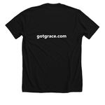 grace in ACTION, a Solid Black Blend Premium Unisex Tee (back-view)