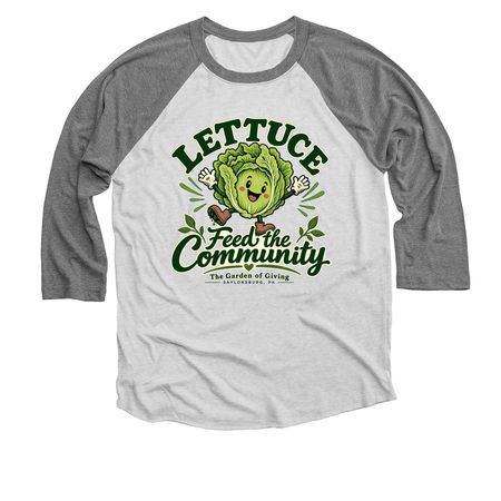 Lettuce Feed the Community, a Premium Heather and Heather White 3/4 Sleeve Baseball Tee