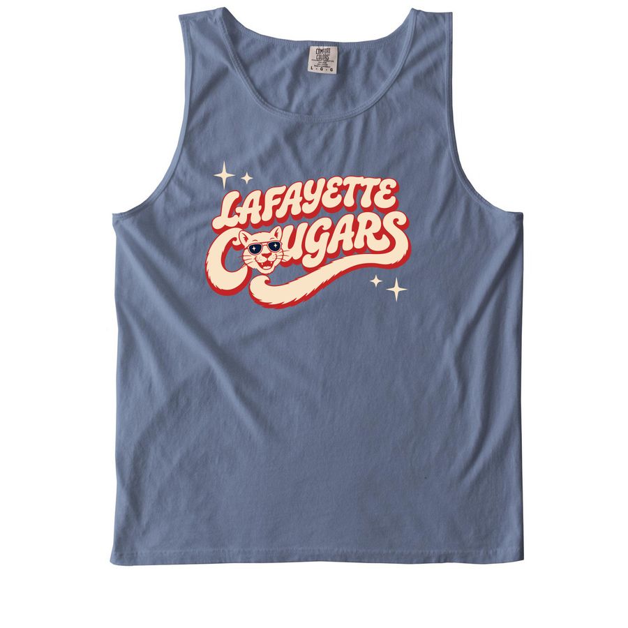 Retro Cougar Shirts - Dark, a Blue Jean Comfort Colors Tank Top