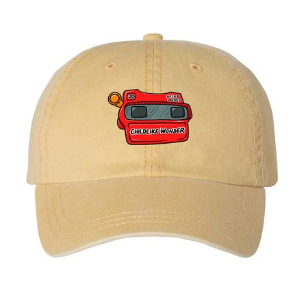 Viewmaster Dad Cap, a Mustard Printed Pigment Dye Baseball Cap