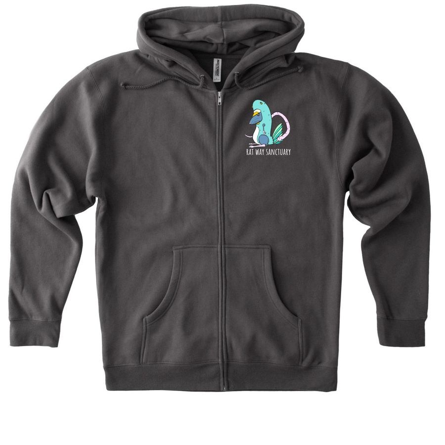 Pigeon Rat Zip Hoodie, a Solid Charcoal Heavyweight Zip Up Hoodie