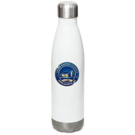 Operation Renew Water Bottle, a White Stainless Steel Water Bottle (back-view)
