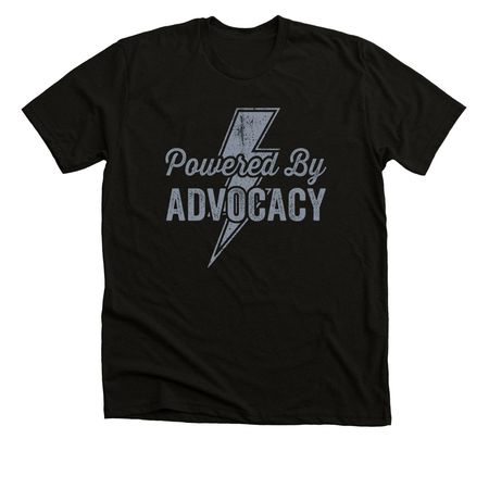 Powered By Advocacy (2 sided), a Black Heather Premium Unisex Tee