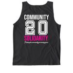 Community Solidarity 20th Anniversary Gear, a Black Comfort Colors Tank Top (back-view)