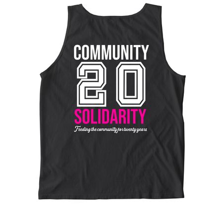 Community Solidarity 20th Anniversary Gear, a Black Comfort Colors Tank Top