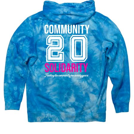 Community Solidarity 20th Anniversary Gear, a Aqua Blue Tie Dye Pullover Hoodie
