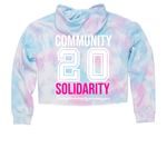 Community Solidarity 20th Anniversary Gear, a Cotton Candy Women?s Tie Dye Cropped Hoodie (back-view)
