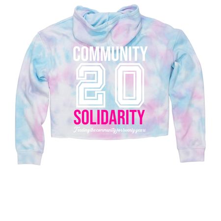 Community Solidarity 20th Anniversary Gear, a Cotton Candy Women?s Tie Dye Cropped Hoodie