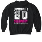 Community Solidarity 20th Anniversary Gear, a Black Gildan Softstyle Pullover Hoodie (back-view)