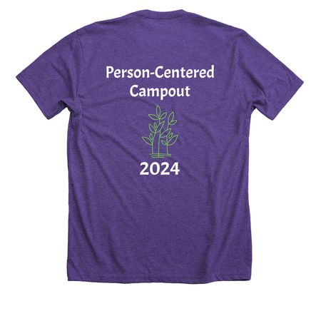 2024 Person-Centered Campout, a Heather Team Purple Premium Unisex Tee (back-view)