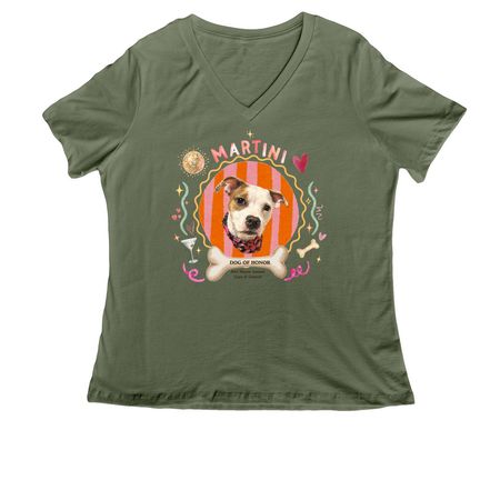 Dog of Honor Martini - Pink Design, a Military Green Women's Relaxed V-Neck Tee