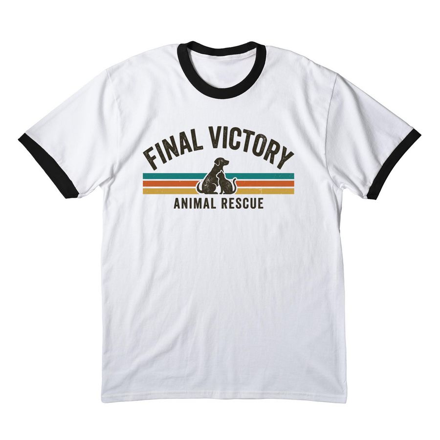 Final Victory Retro Ringer Tees, a White/ Jet Black Cotton Ringer Tee