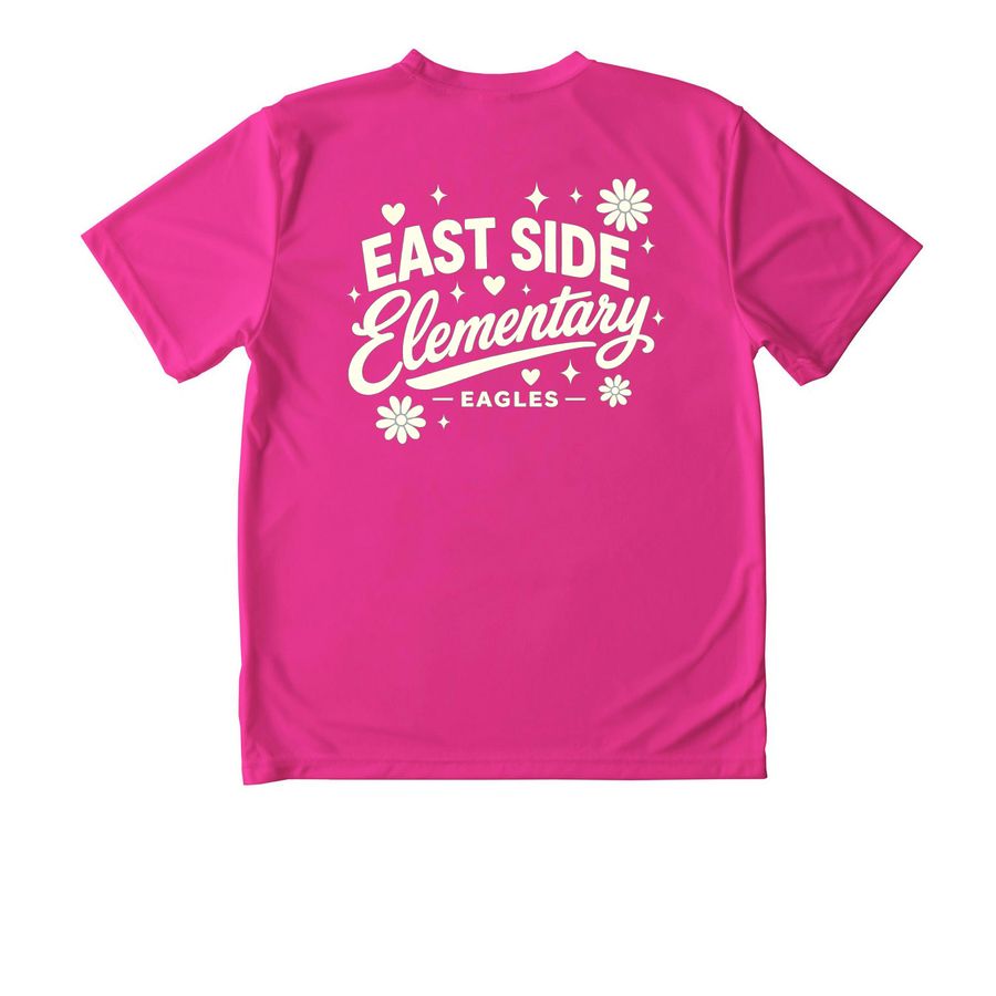 East Side - Flower Performance, a Neon Pink Youth Performance Tee (back-view)