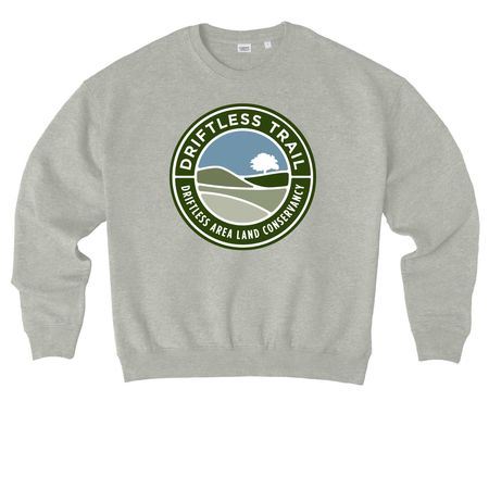 Hike Driftless, a Heather Grey Stanley/Stella Ledger Dry Crewneck Sweatshirt