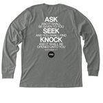 ECHO Ask Me For Prayer, a Deep Heather Premium Long Sleeve Tee (back-view)