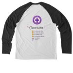 Montessori Team Tee V2, a Space Black/ Bright White Allmade Eco Triblend Colorblock Raglan Long Sleeve Tee (back-view)